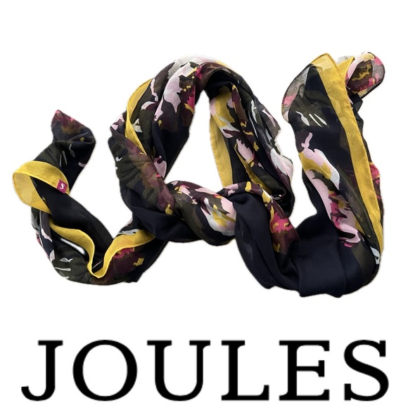 Like New Navy Scarf with Floral Print & Yellow Border—Joules Wensley 27.5” x 80” - Picture 17 of 17
